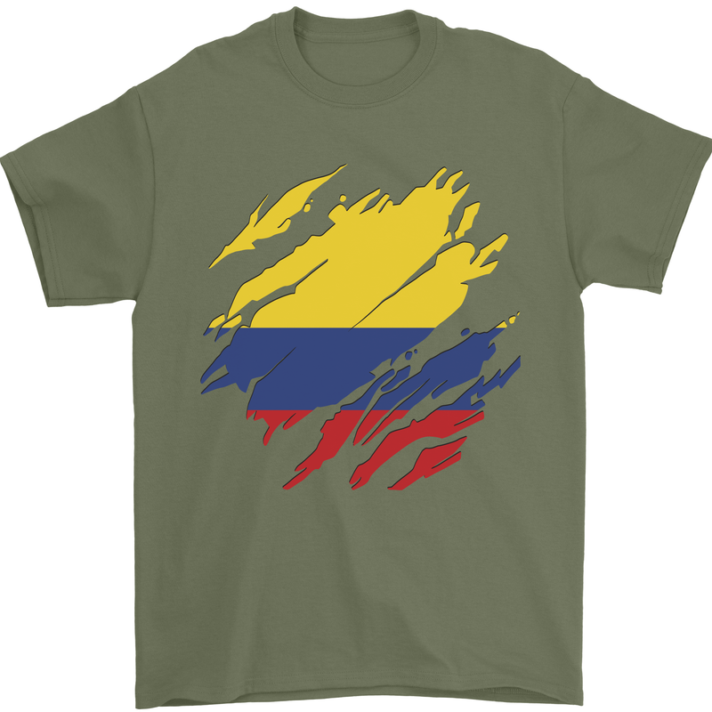 Torn Columbia Flag Columbian Day Football Mens T-Shirt 100% Cotton Military Green