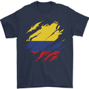 Torn Columbia Flag Columbian Day Football Mens T-Shirt 100% Cotton Navy Blue