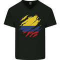 Torn Columbia Flag Columbian Day Football Mens V-Neck Cotton T-Shirt Black