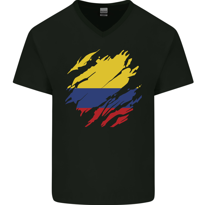 Torn Columbia Flag Columbian Day Football Mens V-Neck Cotton T-Shirt Black