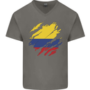 Torn Columbia Flag Columbian Day Football Mens V-Neck Cotton T-Shirt Charcoal