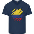 Torn Columbia Flag Columbian Day Football Mens V-Neck Cotton T-Shirt Navy Blue