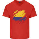 Torn Columbia Flag Columbian Day Football Mens V-Neck Cotton T-Shirt Red