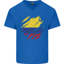 Torn Columbia Flag Columbian Day Football Mens V-Neck Cotton T-Shirt Royal Blue