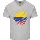 Torn Columbia Flag Columbian Day Football Mens V-Neck Cotton T-Shirt Sports Grey