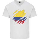 Torn Columbia Flag Columbian Day Football Mens V-Neck Cotton T-Shirt White
