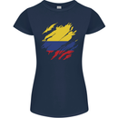 Torn Columbia Flag Columbian Day Football Womens Petite Cut T-Shirt Navy Blue