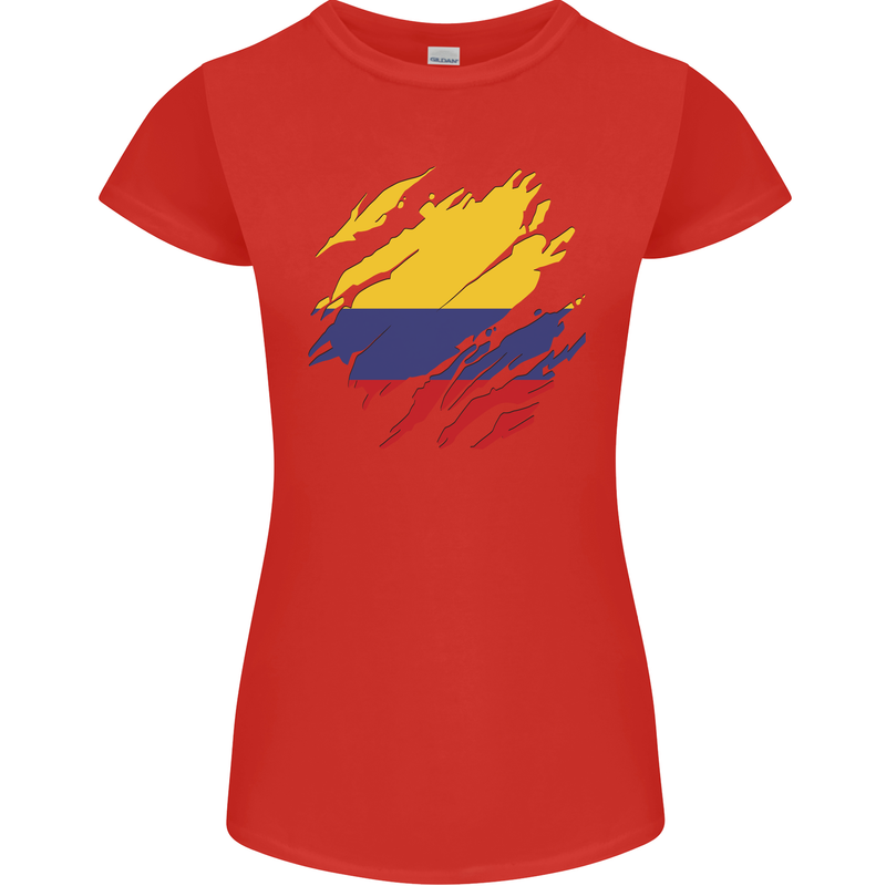 Torn Columbia Flag Columbian Day Football Womens Petite Cut T-Shirt Red
