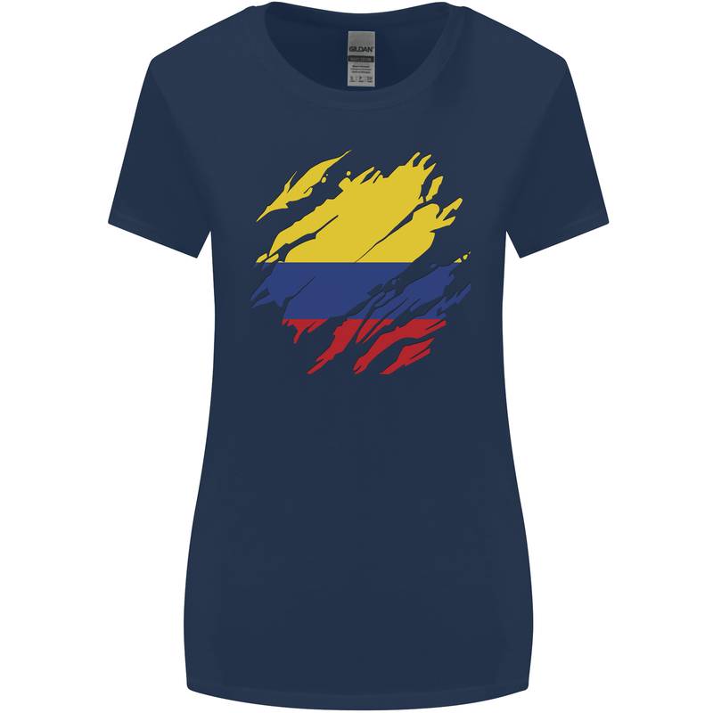 Torn Columbia Flag Columbian Day Football Womens Wider Cut T-Shirt Navy Blue