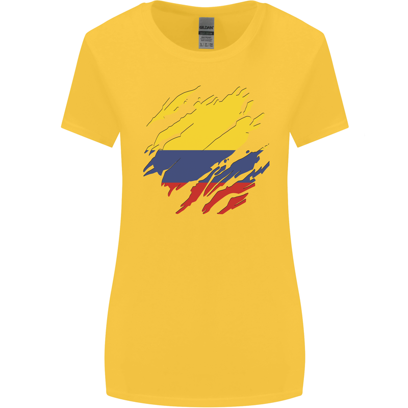Torn Columbia Flag Columbian Day Football Womens Wider Cut T-Shirt Yellow