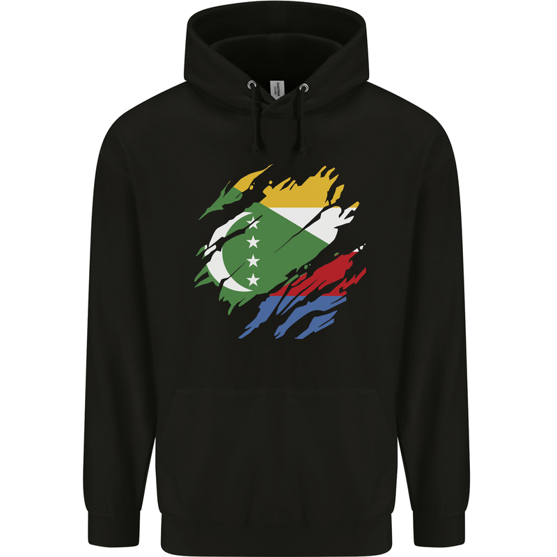 Torn Comoros Flag Comorian Day Football Childrens Kids Hoodie Black