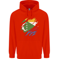 Torn Comoros Flag Comorian Day Football Childrens Kids Hoodie Bright Red