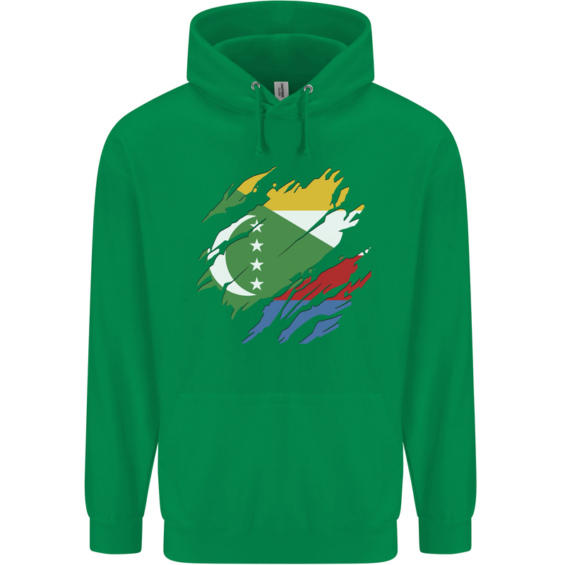 Torn Comoros Flag Comorian Day Football Childrens Kids Hoodie Irish Green