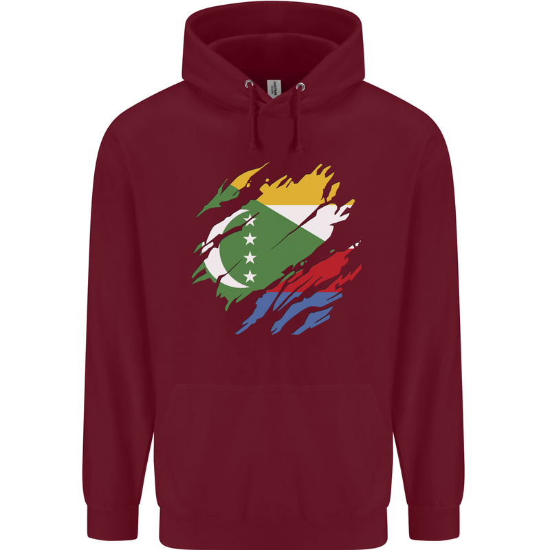 Torn Comoros Flag Comorian Day Football Childrens Kids Hoodie Maroon