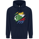 Torn Comoros Flag Comorian Day Football Childrens Kids Hoodie Navy Blue