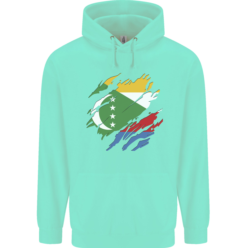 Torn Comoros Flag Comorian Day Football Childrens Kids Hoodie Peppermint