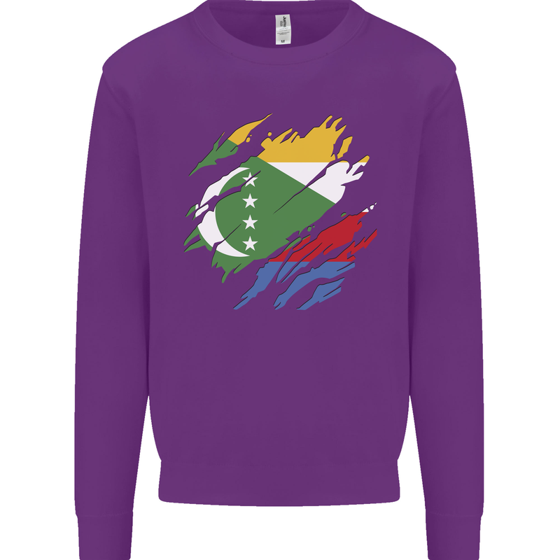 Torn Comoros Flag Comorian Day Football Kids Sweatshirt Jumper Purple