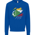Torn Comoros Flag Comorian Day Football Kids Sweatshirt Jumper Royal Blue