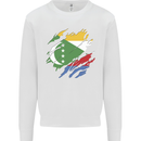 Torn Comoros Flag Comorian Day Football Kids Sweatshirt Jumper White