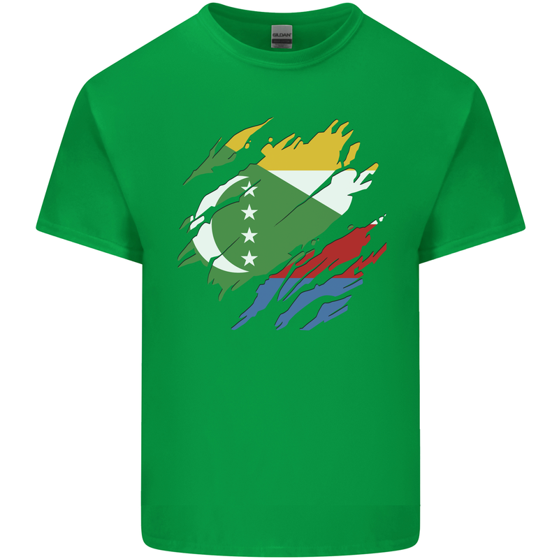 Torn Comoros Flag Comorian Day Football Kids T-Shirt Childrens Irish Green