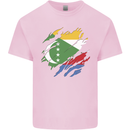 Torn Comoros Flag Comorian Day Football Kids T-Shirt Childrens Light Pink
