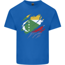 Torn Comoros Flag Comorian Day Football Kids T-Shirt Childrens Royal Blue