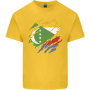 Torn Comoros Flag Comorian Day Football Kids T-Shirt Childrens Yellow