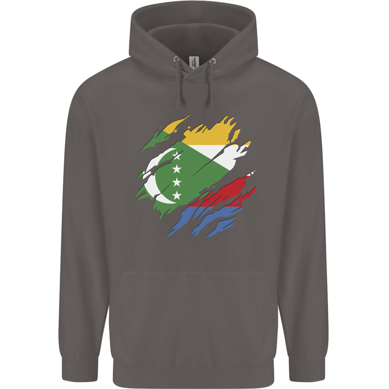 Torn Comoros Flag Comorian Day Football Mens 80% Cotton Hoodie Charcoal