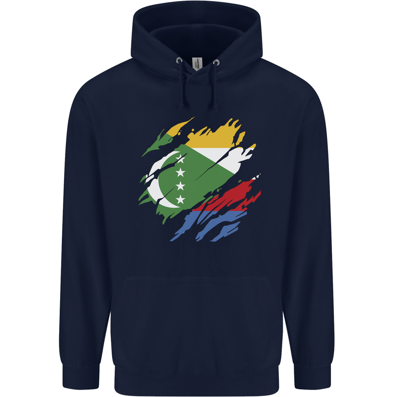 Torn Comoros Flag Comorian Day Football Mens 80% Cotton Hoodie Navy Blue