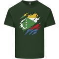 Torn Comoros Flag Comorian Day Football Mens Cotton T-Shirt Tee Top Forest Green