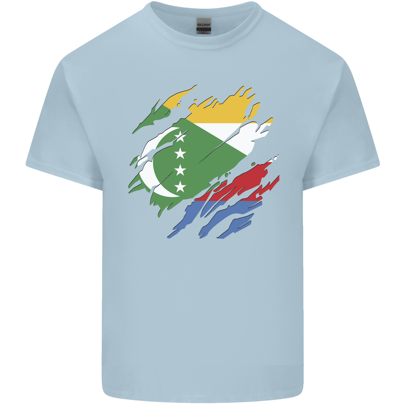 Torn Comoros Flag Comorian Day Football Mens Cotton T-Shirt Tee Top Light Blue