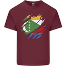 Torn Comoros Flag Comorian Day Football Mens Cotton T-Shirt Tee Top Maroon