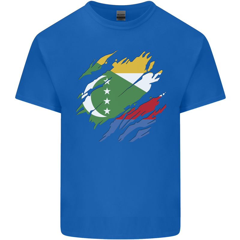 Torn Comoros Flag Comorian Day Football Mens Cotton T-Shirt Tee Top Royal Blue