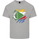 Torn Comoros Flag Comorian Day Football Mens Cotton T-Shirt Tee Top Sports Grey