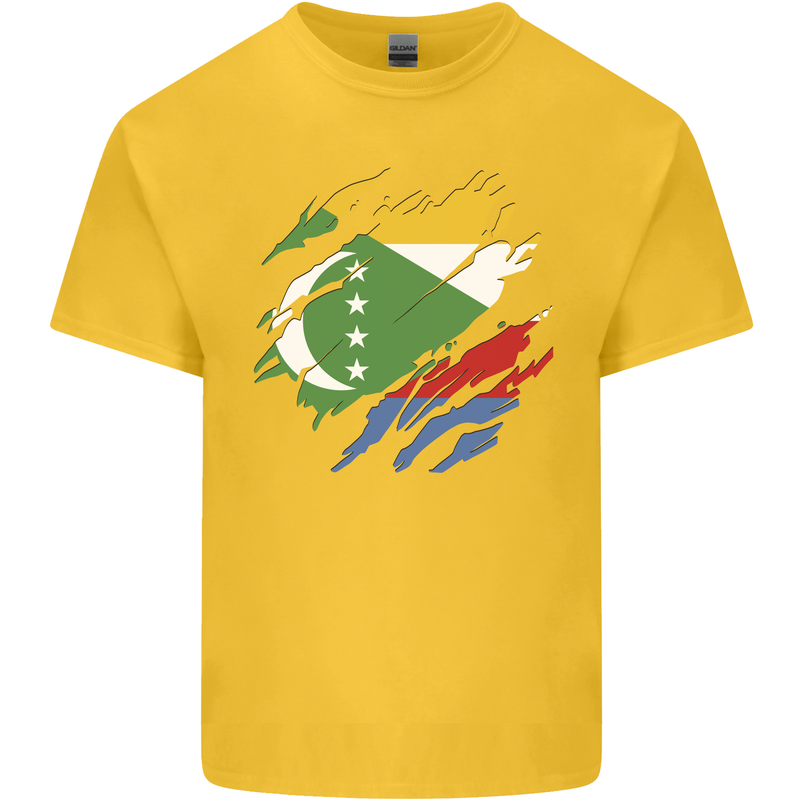 Torn Comoros Flag Comorian Day Football Mens Cotton T-Shirt Tee Top Yellow