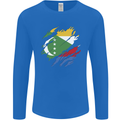 Torn Comoros Flag Comorian Day Football Mens Long Sleeve T-Shirt Royal Blue