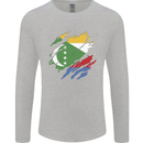 Torn Comoros Flag Comorian Day Football Mens Long Sleeve T-Shirt Sports Grey