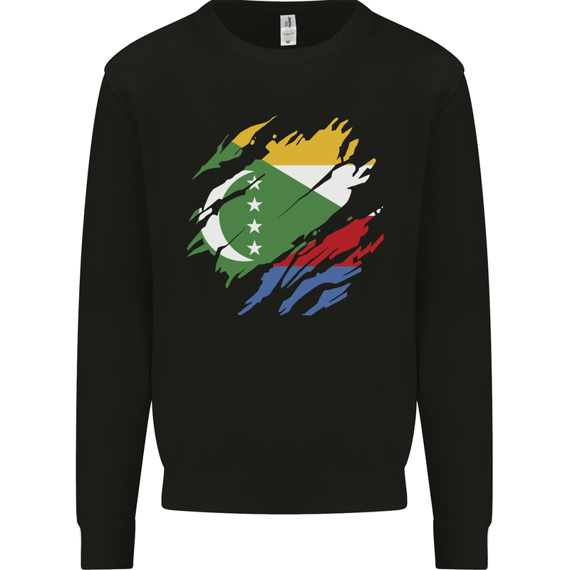 Torn Comoros Flag Comorian Day Football Mens Sweatshirt Jumper Black