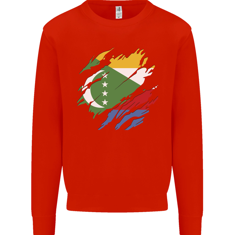 Torn Comoros Flag Comorian Day Football Mens Sweatshirt Jumper Bright Red