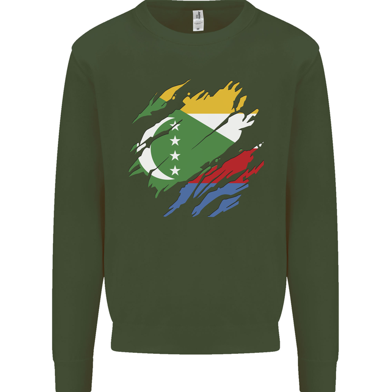 Torn Comoros Flag Comorian Day Football Mens Sweatshirt Jumper Forest Green