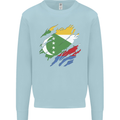 Torn Comoros Flag Comorian Day Football Mens Sweatshirt Jumper Light Blue