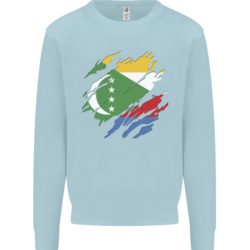 Torn Comoros Flag Comorian Day Football Mens Sweatshirt Jumper Light Blue