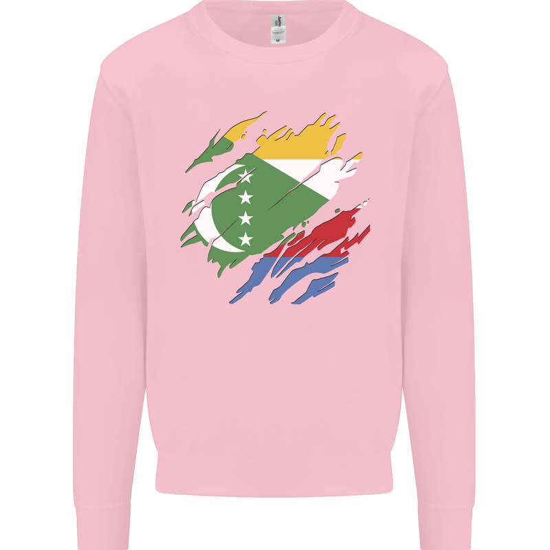 Torn Comoros Flag Comorian Day Football Mens Sweatshirt Jumper Light Pink