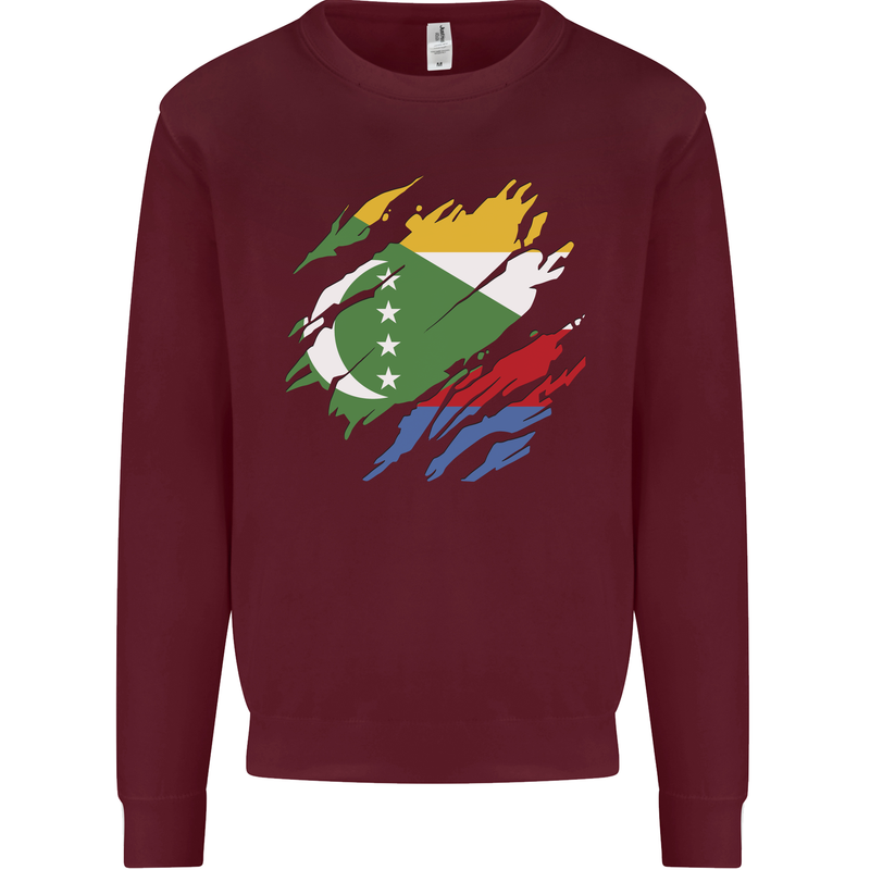 Torn Comoros Flag Comorian Day Football Mens Sweatshirt Jumper Maroon