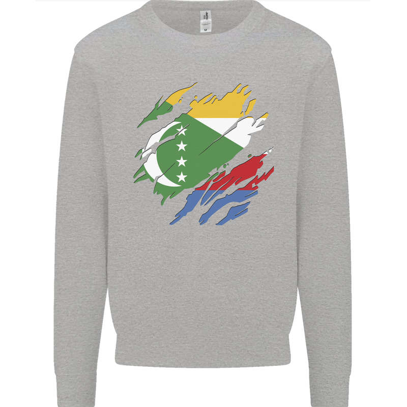 Torn Comoros Flag Comorian Day Football Mens Sweatshirt Jumper Sports Grey