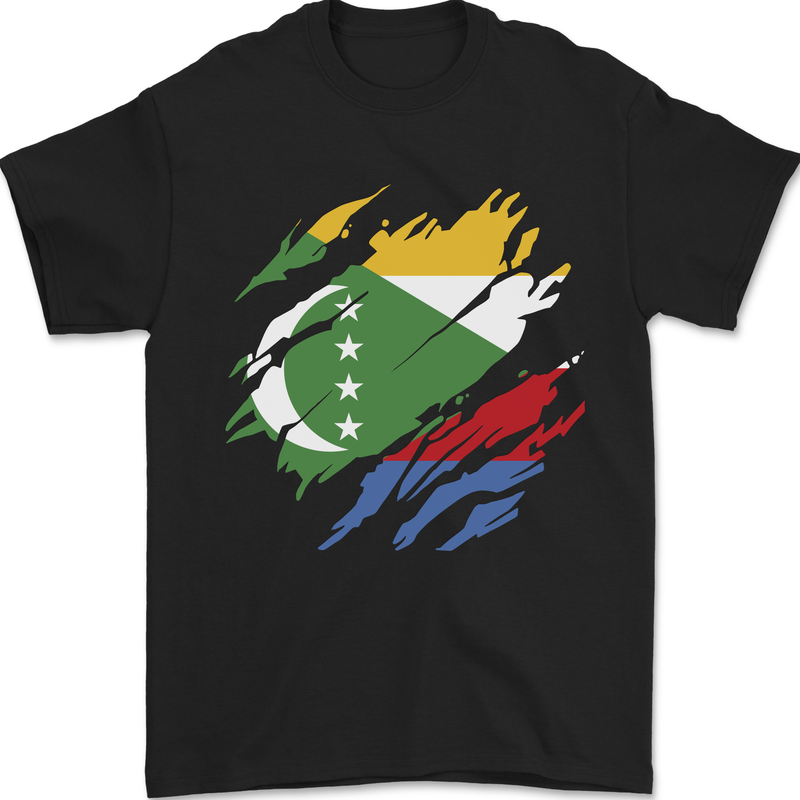 Torn Comoros Flag Comorian Day Football Mens T-Shirt 100% Cotton Black