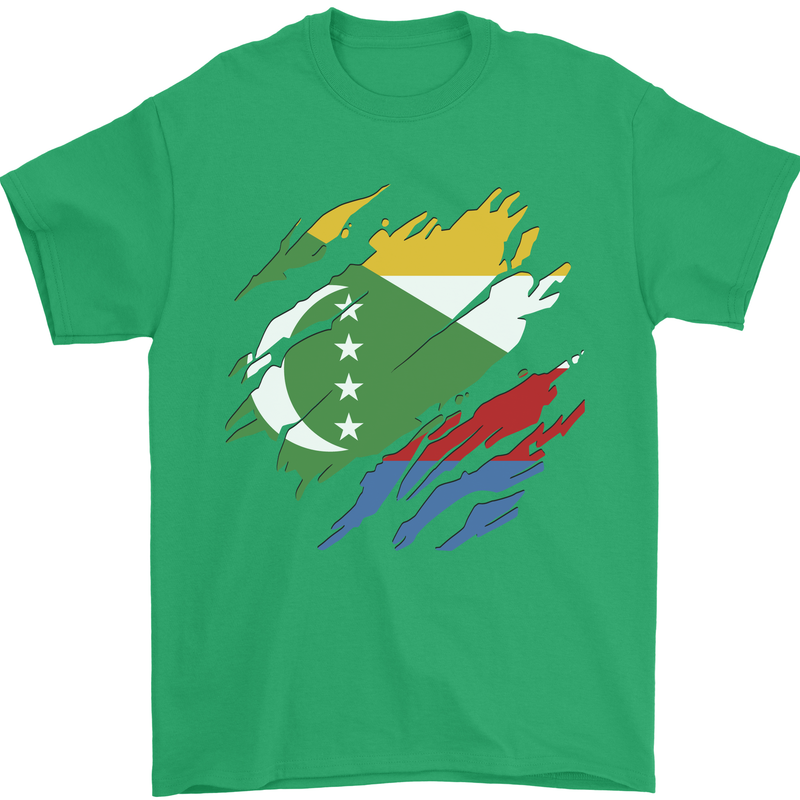 Torn Comoros Flag Comorian Day Football Mens T-Shirt 100% Cotton Irish Green