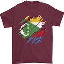 Torn Comoros Flag Comorian Day Football Mens T-Shirt 100% Cotton Maroon