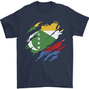 Torn Comoros Flag Comorian Day Football Mens T-Shirt 100% Cotton Navy Blue