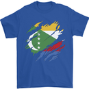 Torn Comoros Flag Comorian Day Football Mens T-Shirt 100% Cotton Royal Blue